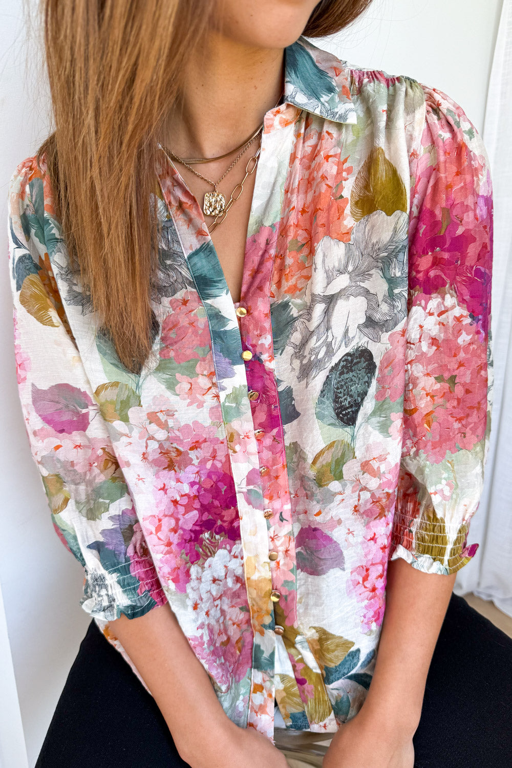 Freya Shirt - Magenta Apricot Hydrangea