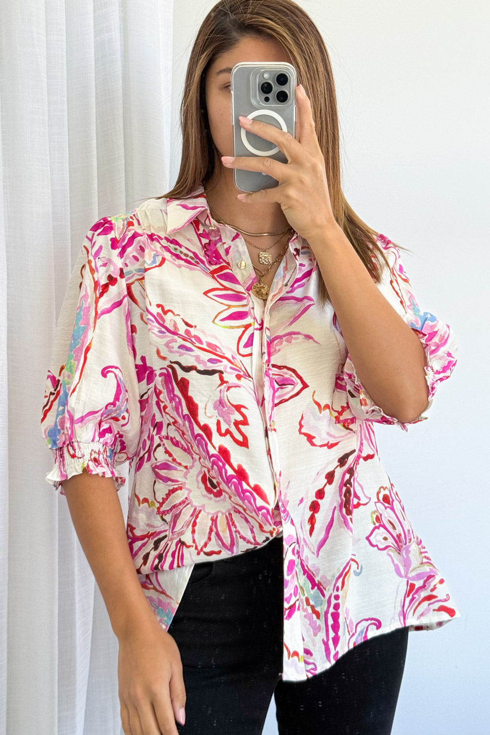 Melody Blouse - Pink Paisley Floral