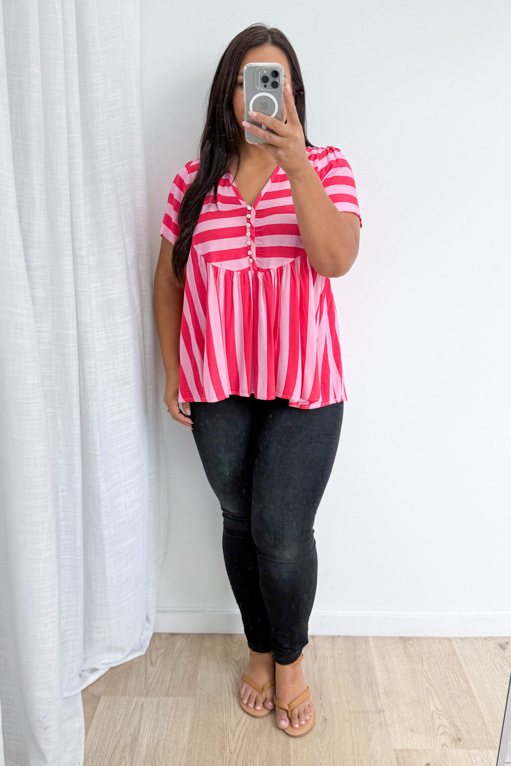 Liv Top - Pink Red Stripe