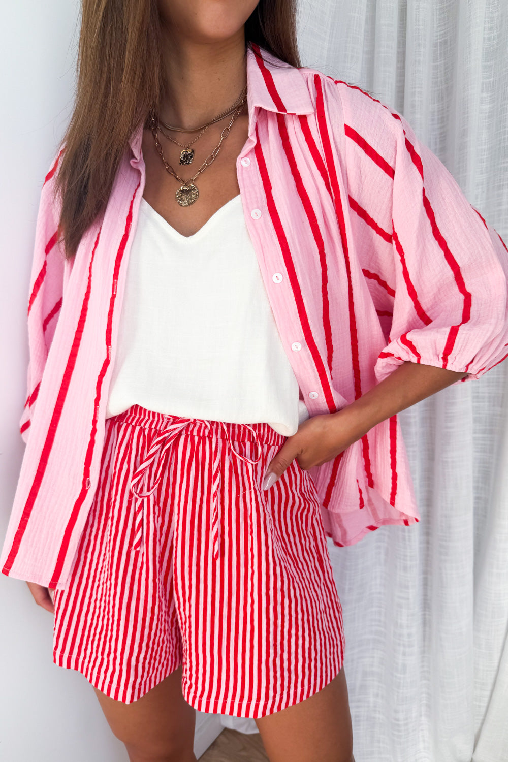 Rani Shorts - Pink Red Stripe