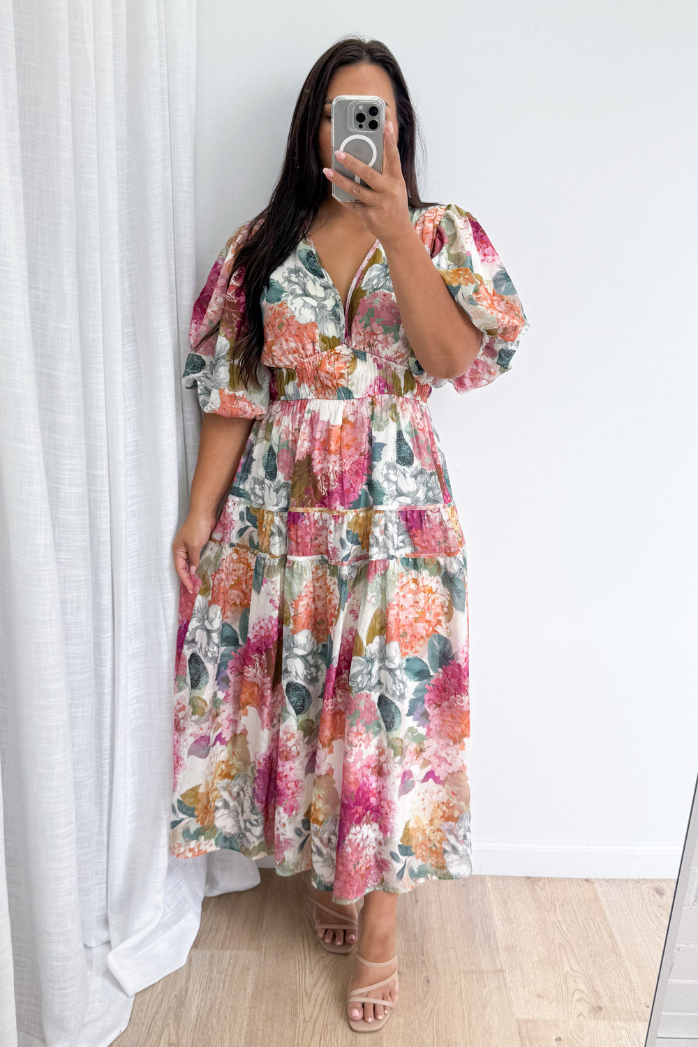 Clairemont Dress - Magenta Apricot Hydrangea