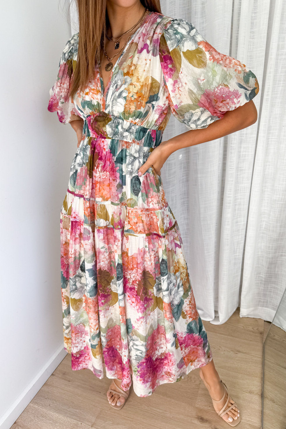 Clairemont Dress - Magenta Apricot Hydrangea