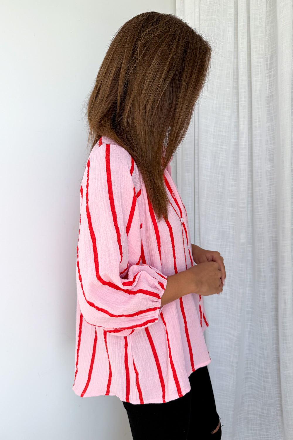 Rani Shirt - Pink Red Stripe