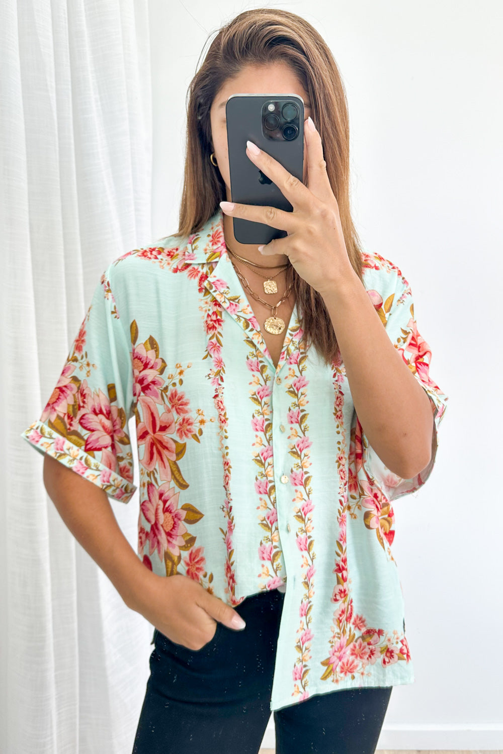 Marbella Tile Shirt - Blue Blush Floral