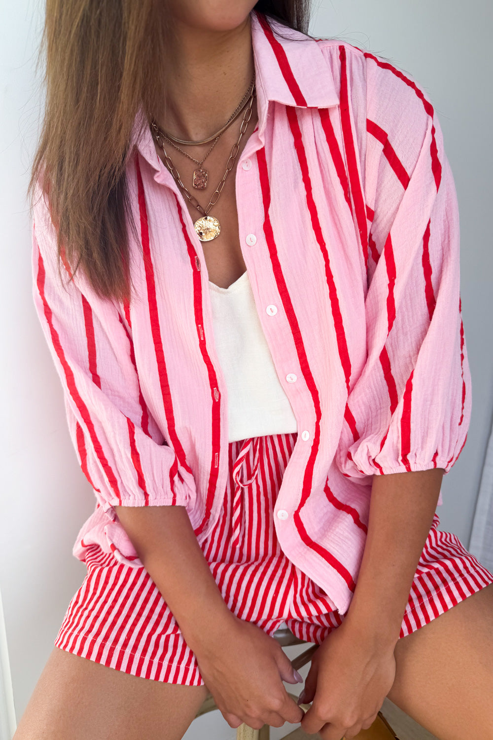 Rani Shorts - Pink Red Stripe