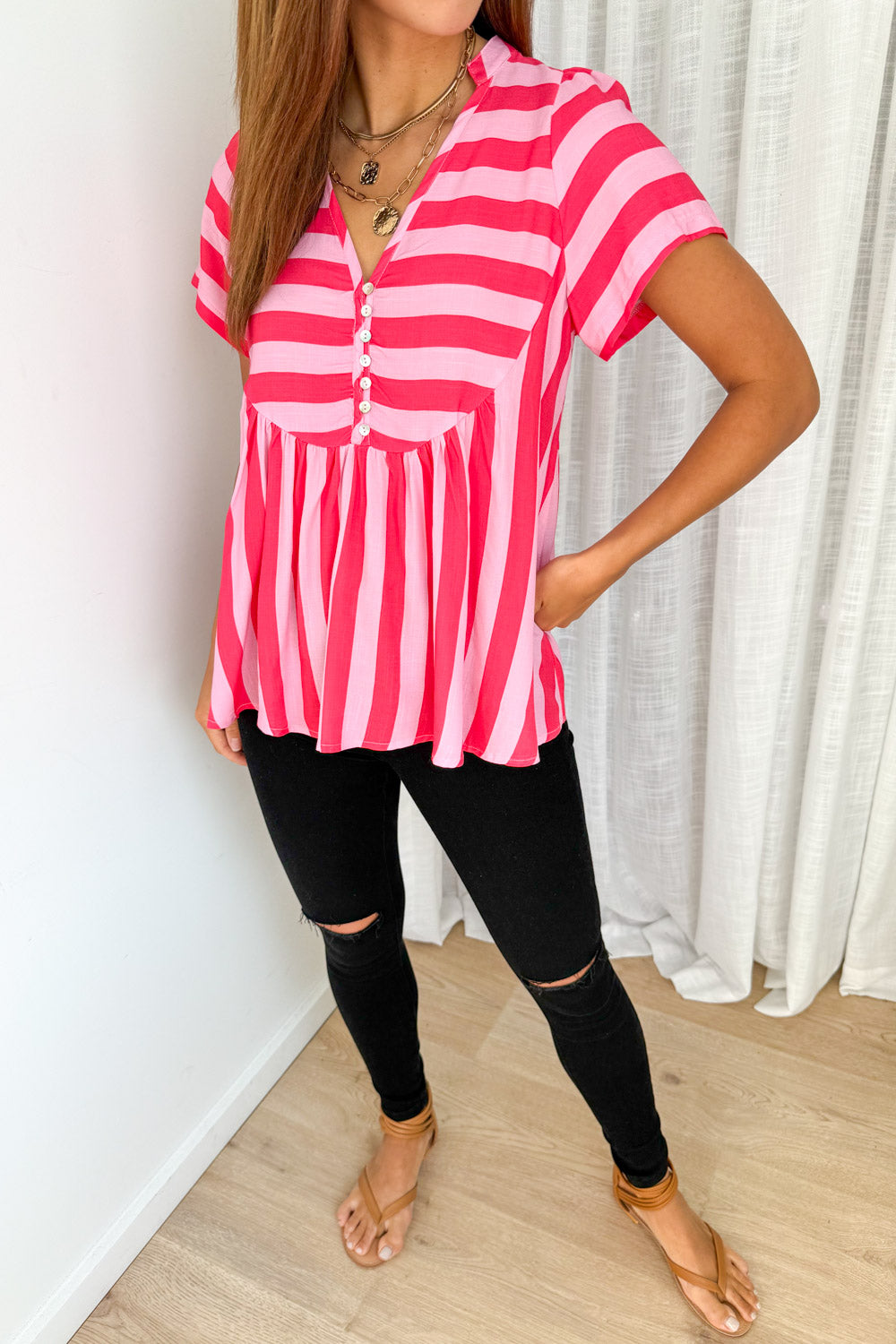 Liv Top - Pink Red Stripe