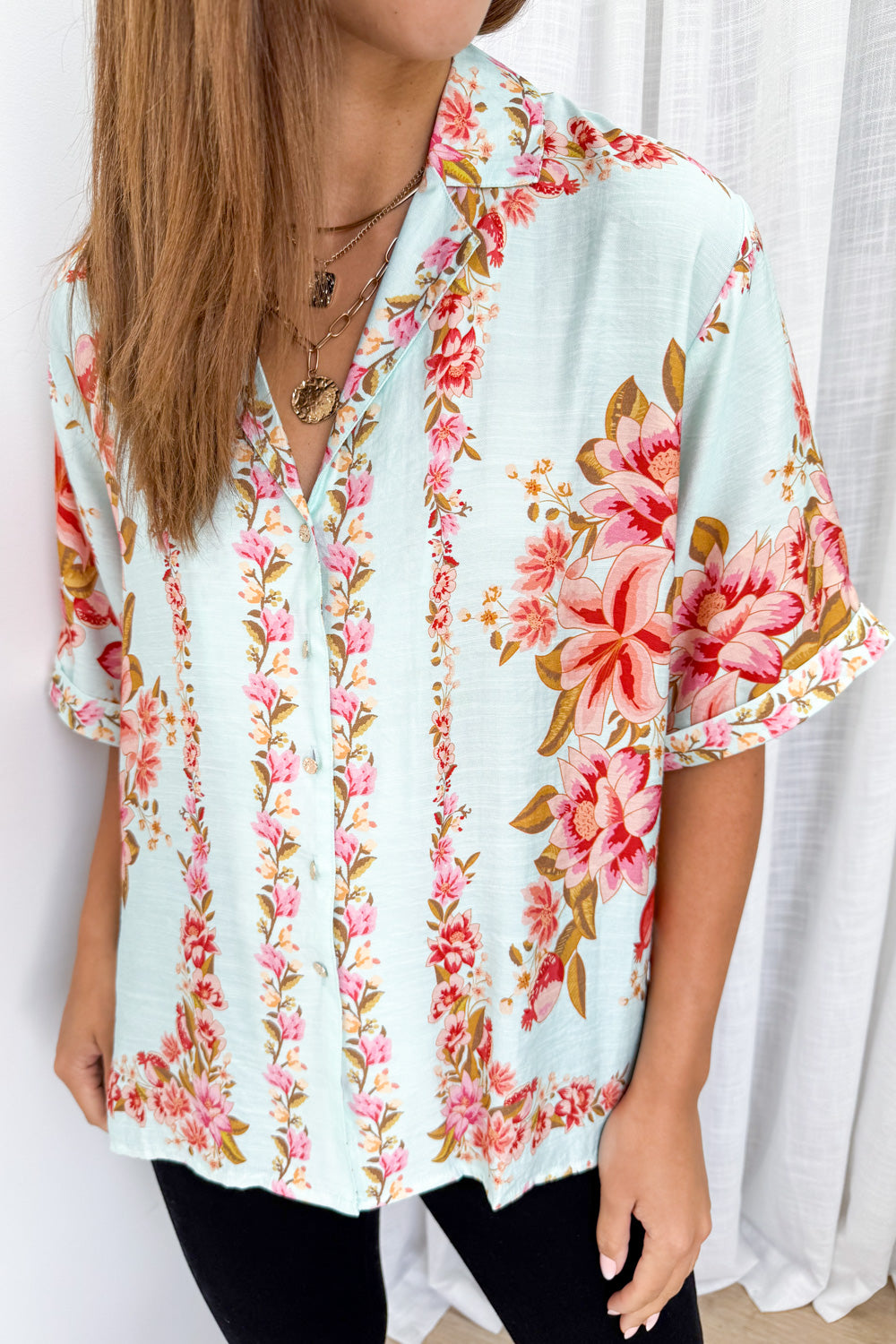Marbella Tile Shirt - Blue Blush Floral