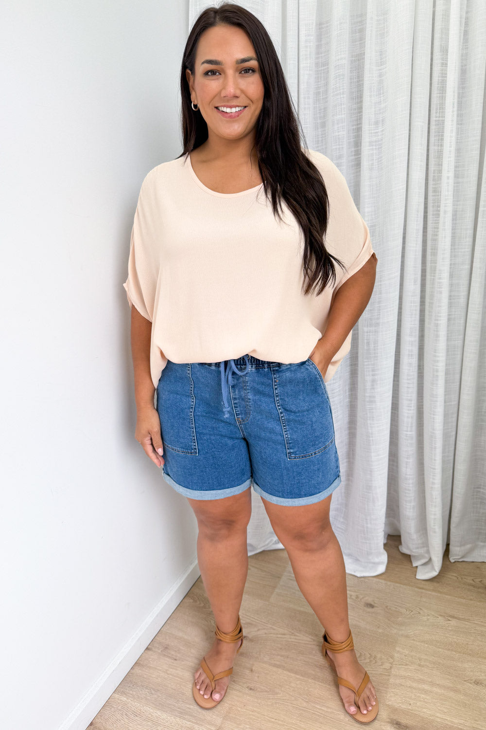 Roll Up Denim Shorts - Mid Denim