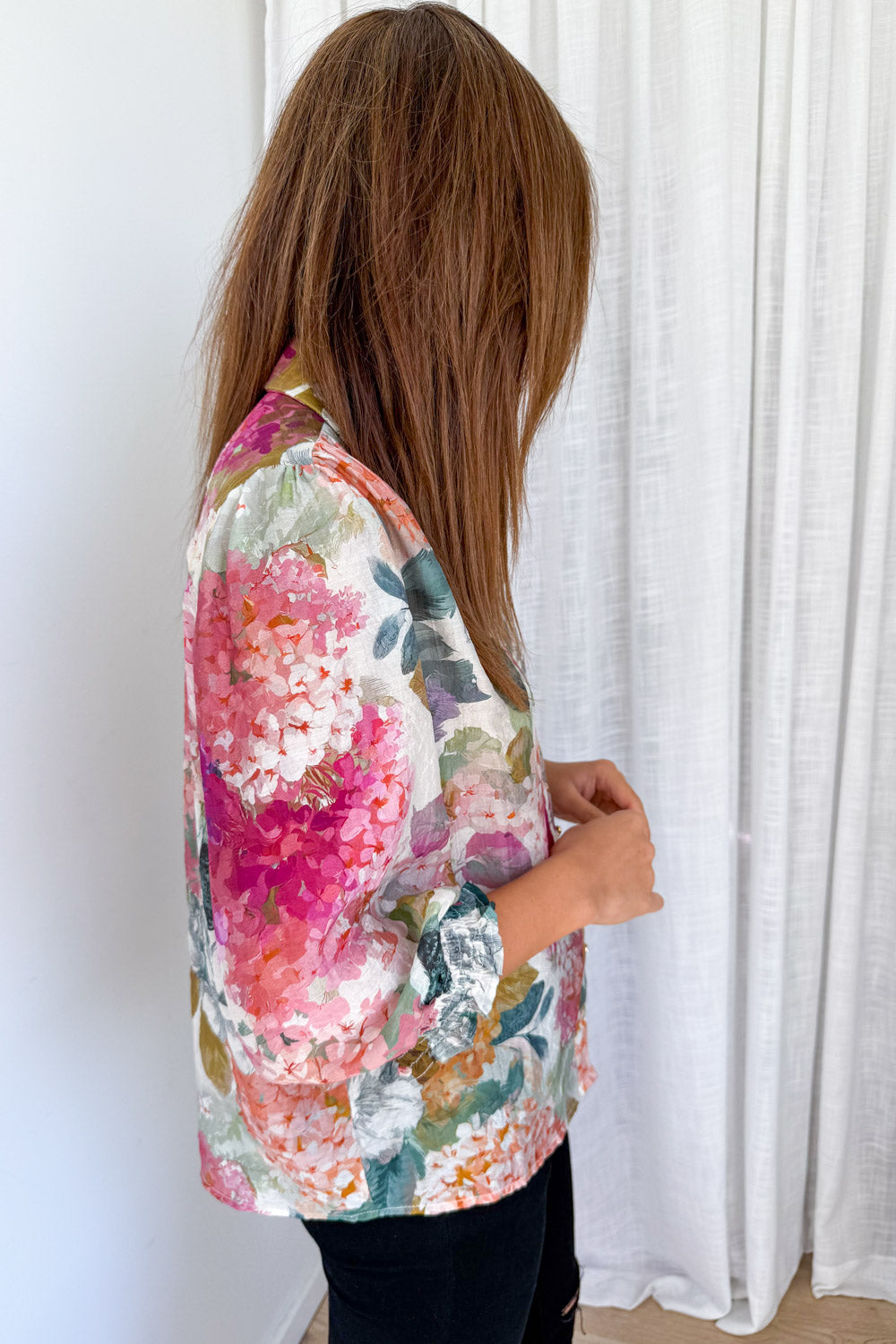 Freya Shirt - Magenta Apricot Hydrangea