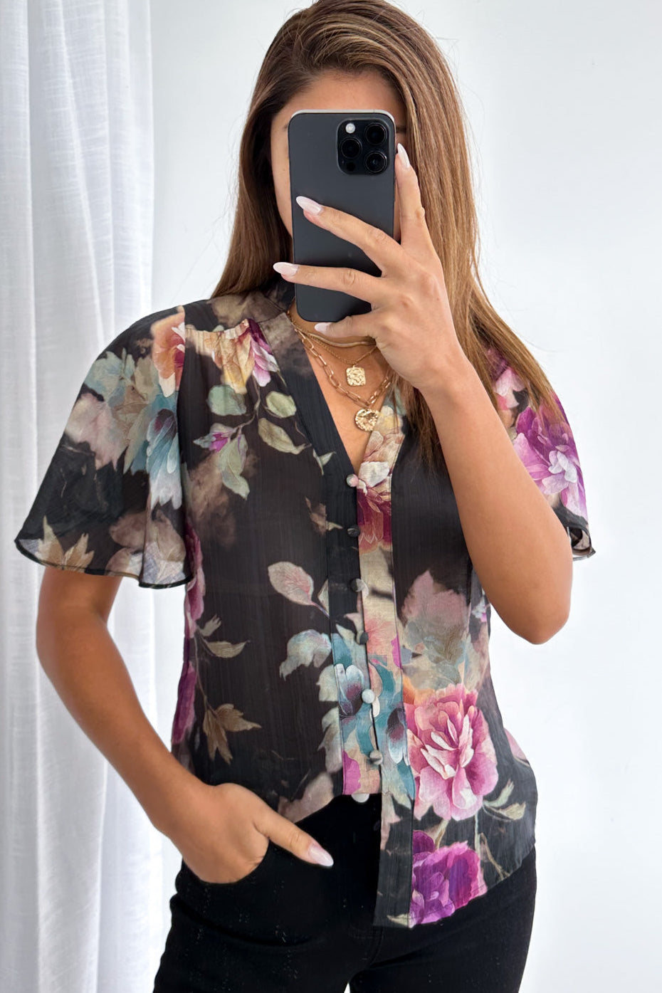 Keeley Blouse - Noir Bloom