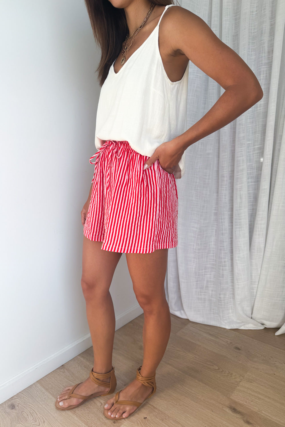 Rani Shorts - Pink Red Stripe