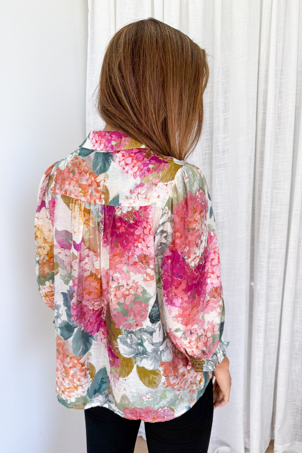 Freya Shirt - Magenta Apricot Hydrangea