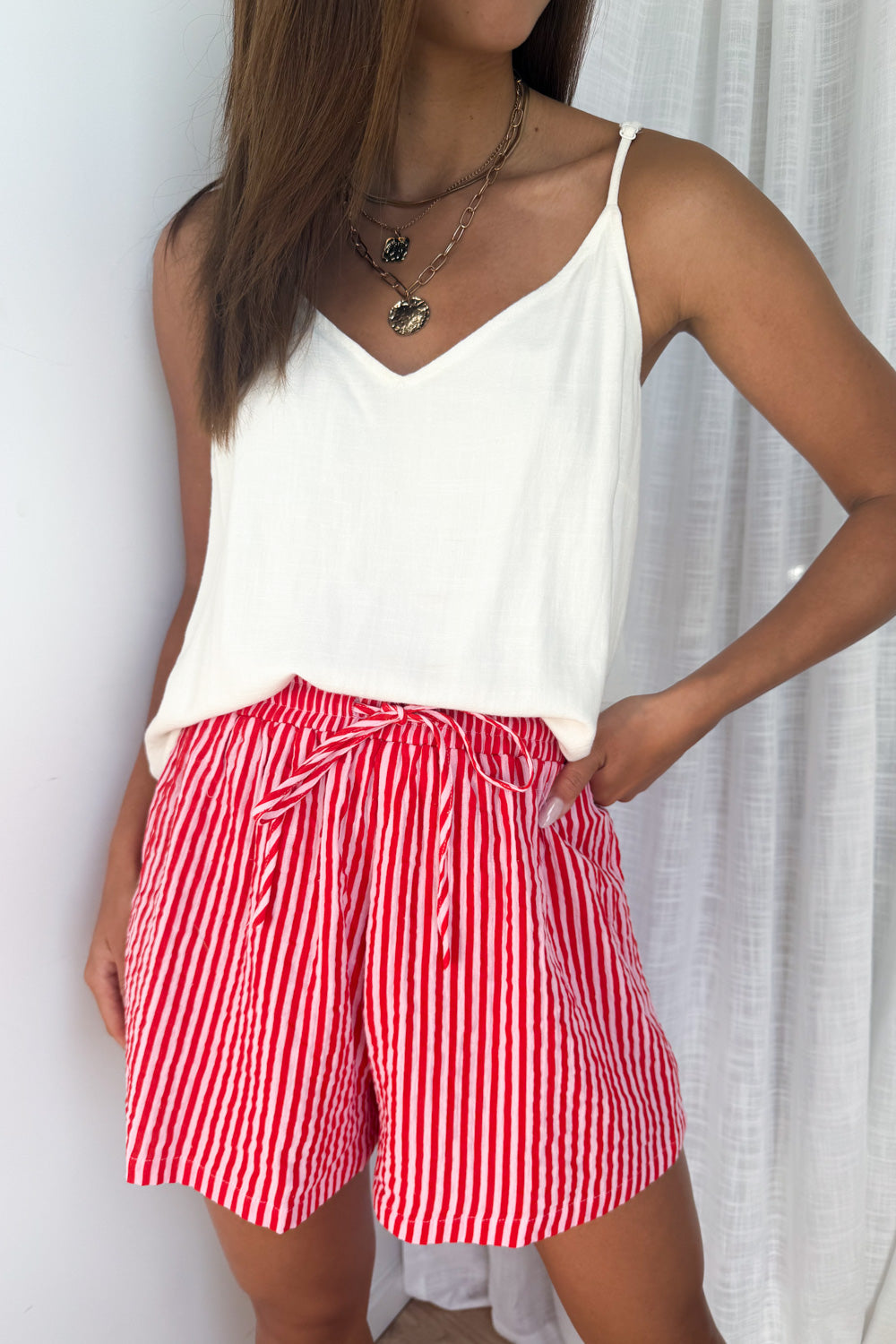 Rani Shorts - Pink Red Stripe