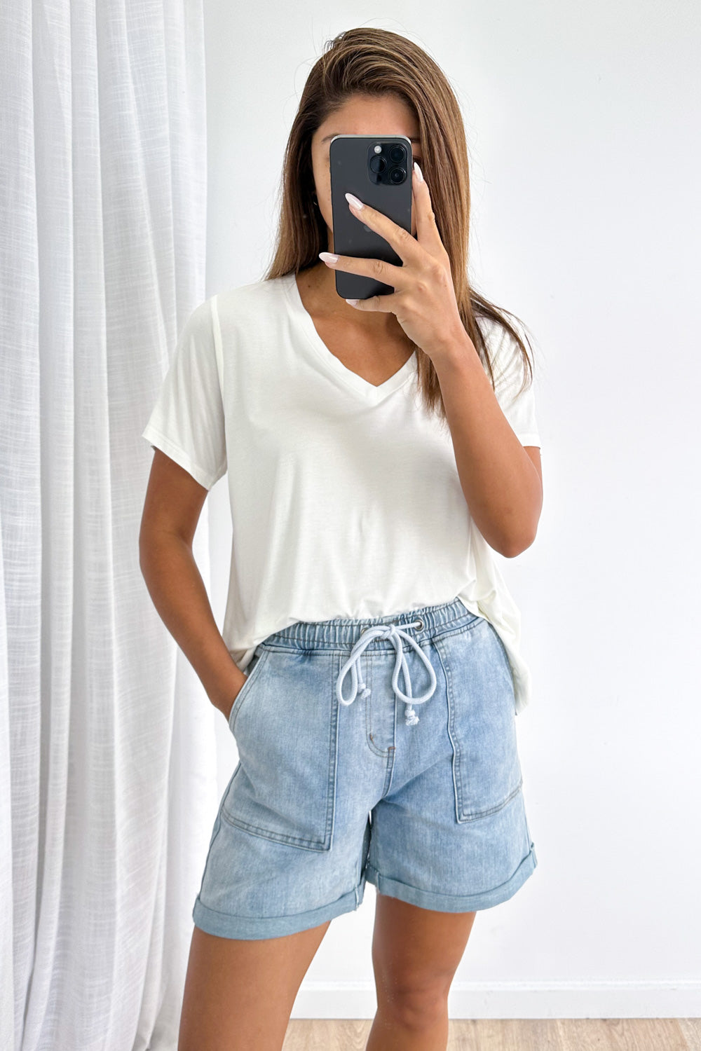 Roll Up Denim Shorts - Light Denim