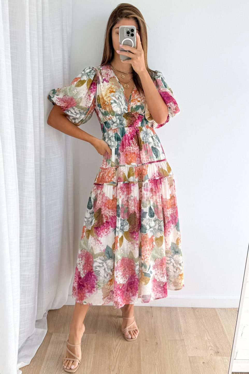 Clairemont Dress - Magenta Apricot Hydrangea