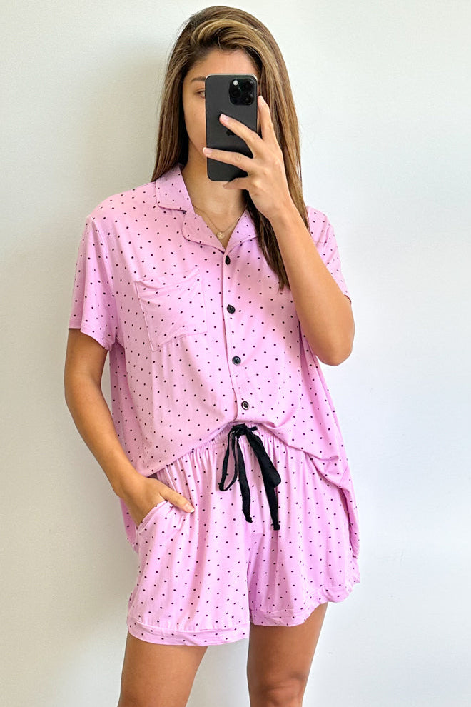 The Comfiest PJs Shirt & Short Set - Purple Polka Dot