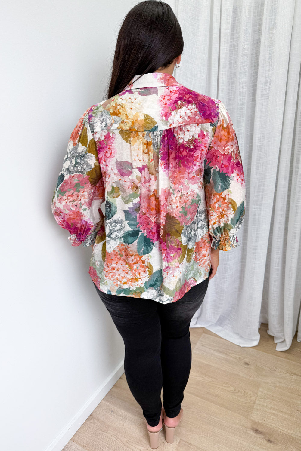 Freya Shirt - Magenta Apricot Hydrangea